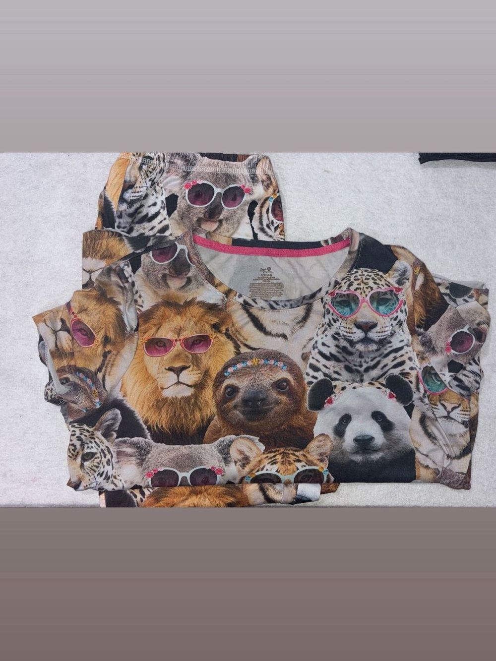 Women’s Animal Pajama Pants set- Multicolor Top Size S / Pants Size L